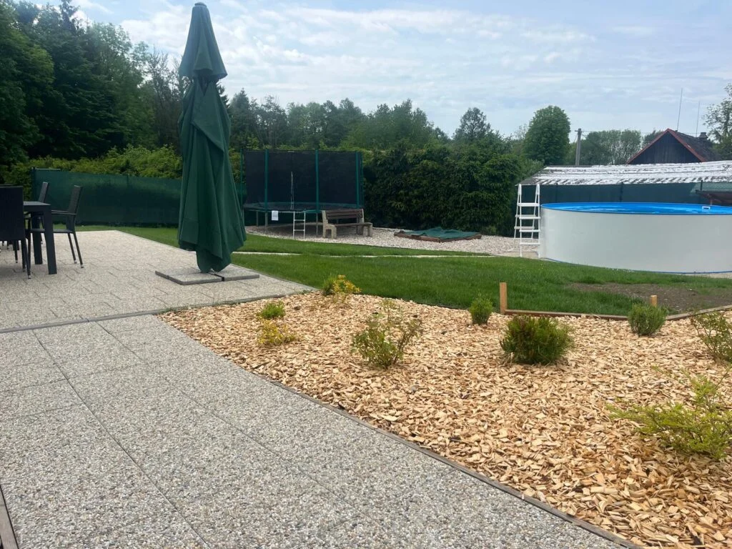 Swimming pool and trampoline